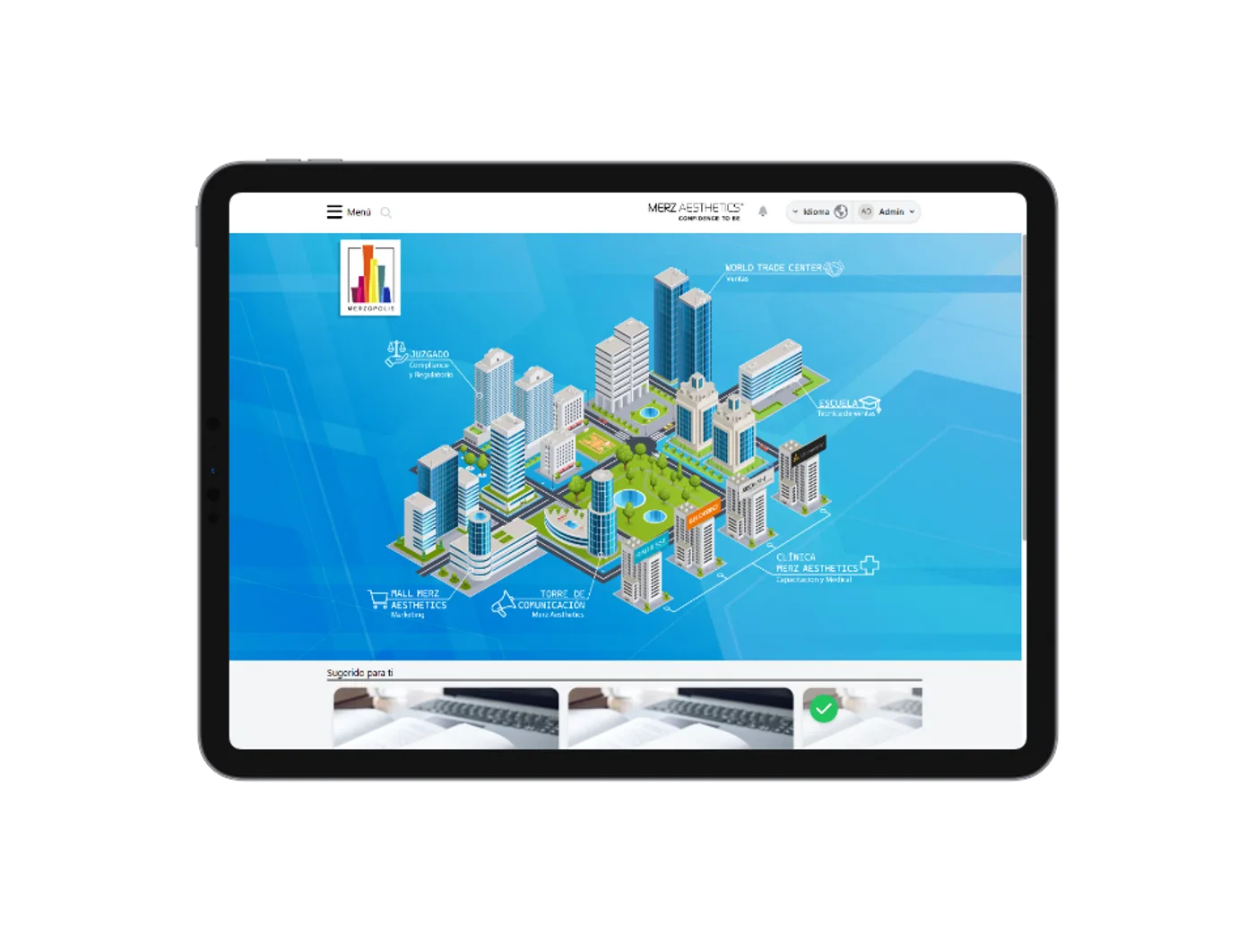Merzópolis — plataforma gamificada em formato de cidade interativa produzida para a Merz Aesthetics